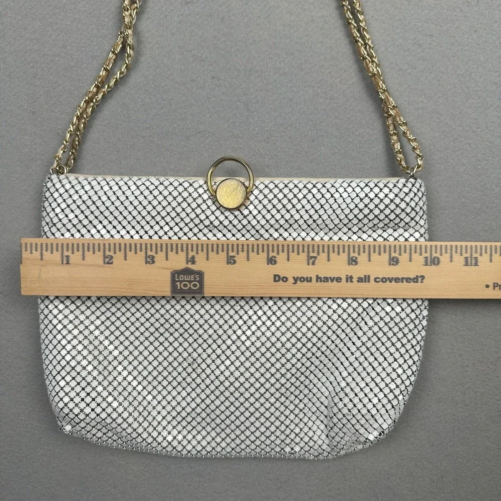 Bueno Vintage Sequin White Metal Mesh Shoulder Bag Gold Tone Chain Strap